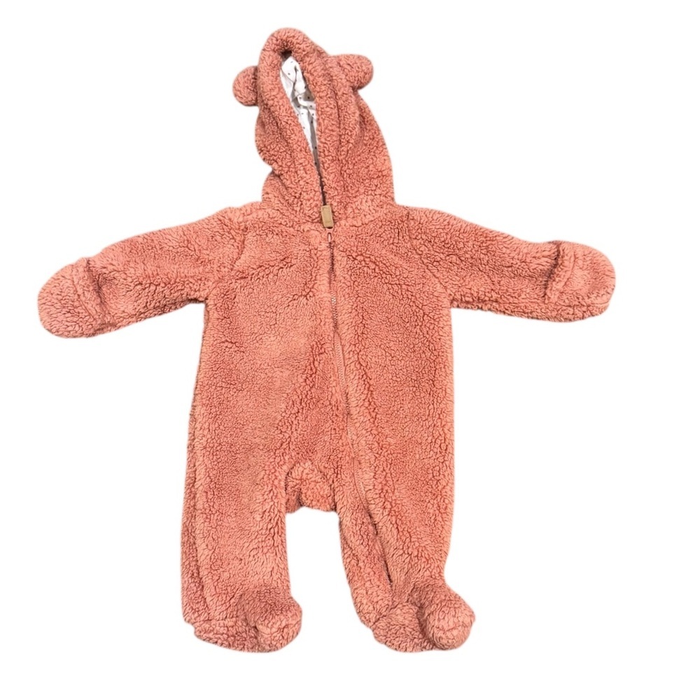 Carters infant baby girl pink fuzzy Sherpa pink bunting winter snow suit Sz NB